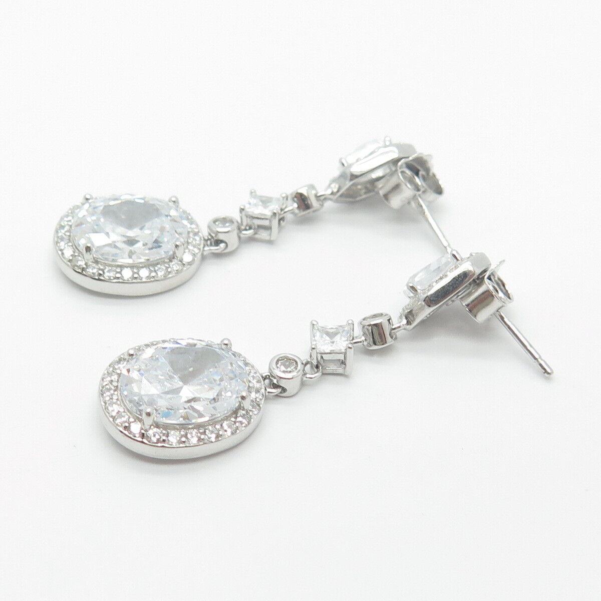 925 Sterling Silver Pave C Z Dangling Earrings