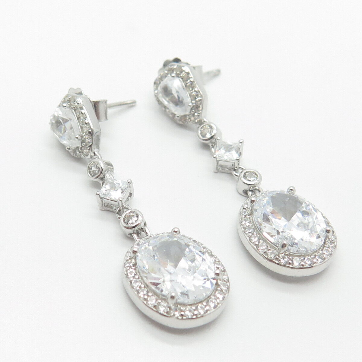 925 Sterling Silver Pave C Z Dangling Earrings