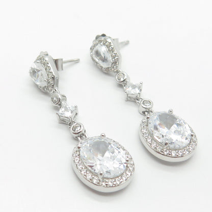 925 Sterling Silver Pave C Z Dangling Earrings