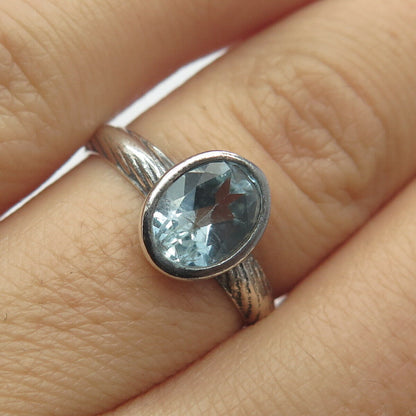 925 Sterling Silver Real Blue Topaz Gemstone Ring Size 6.5