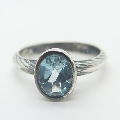 925 Sterling Silver Real Blue Topaz Gemstone Ring Size 6.5