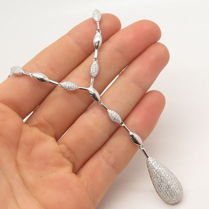 925 Sterling Silver Pave C Z Bowling Pin Chain Necklace 16"