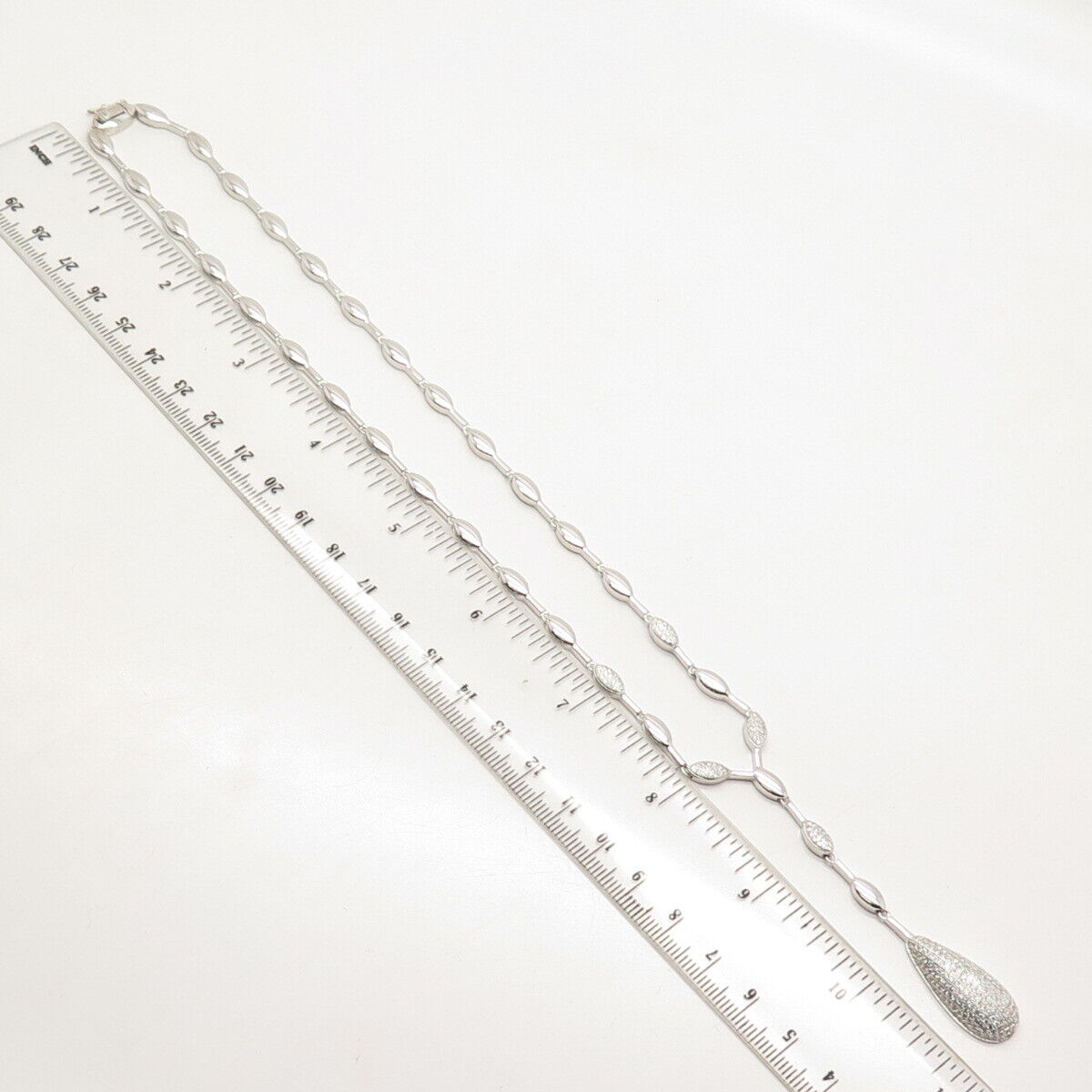 925 Sterling Silver Pave C Z Bowling Pin Chain Necklace 16"