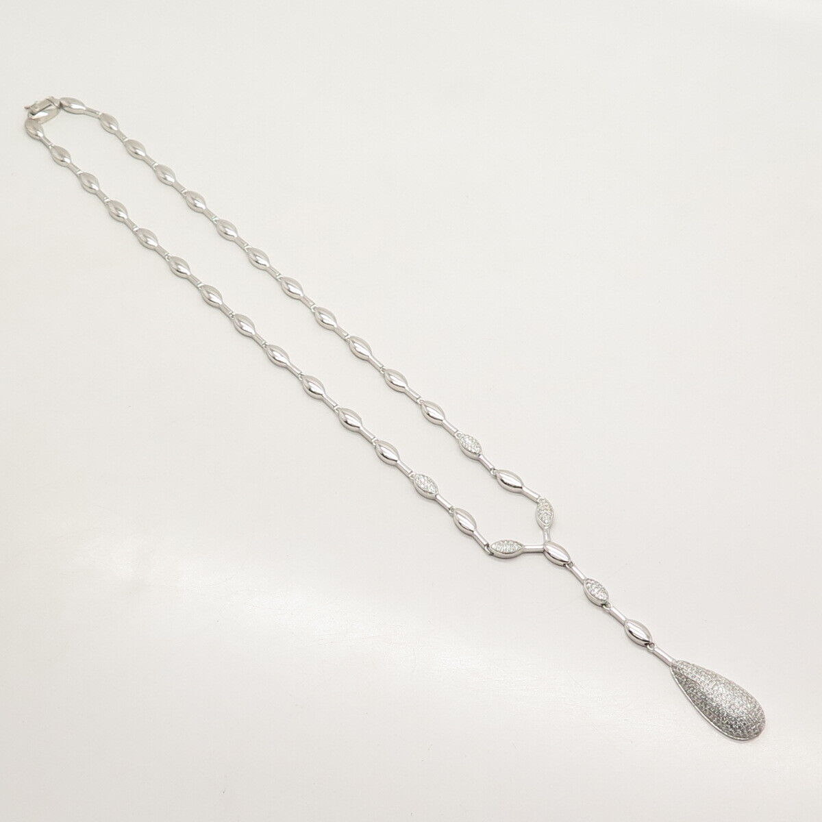 925 Sterling Silver Pave C Z Bowling Pin Chain Necklace 16"