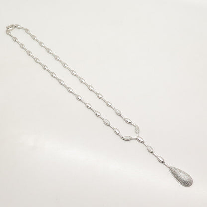 925 Sterling Silver Pave C Z Bowling Pin Chain Necklace 16"