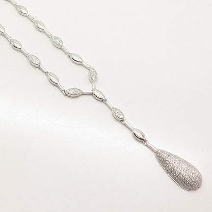 925 Sterling Silver Pave C Z Bowling Pin Chain Necklace 16"