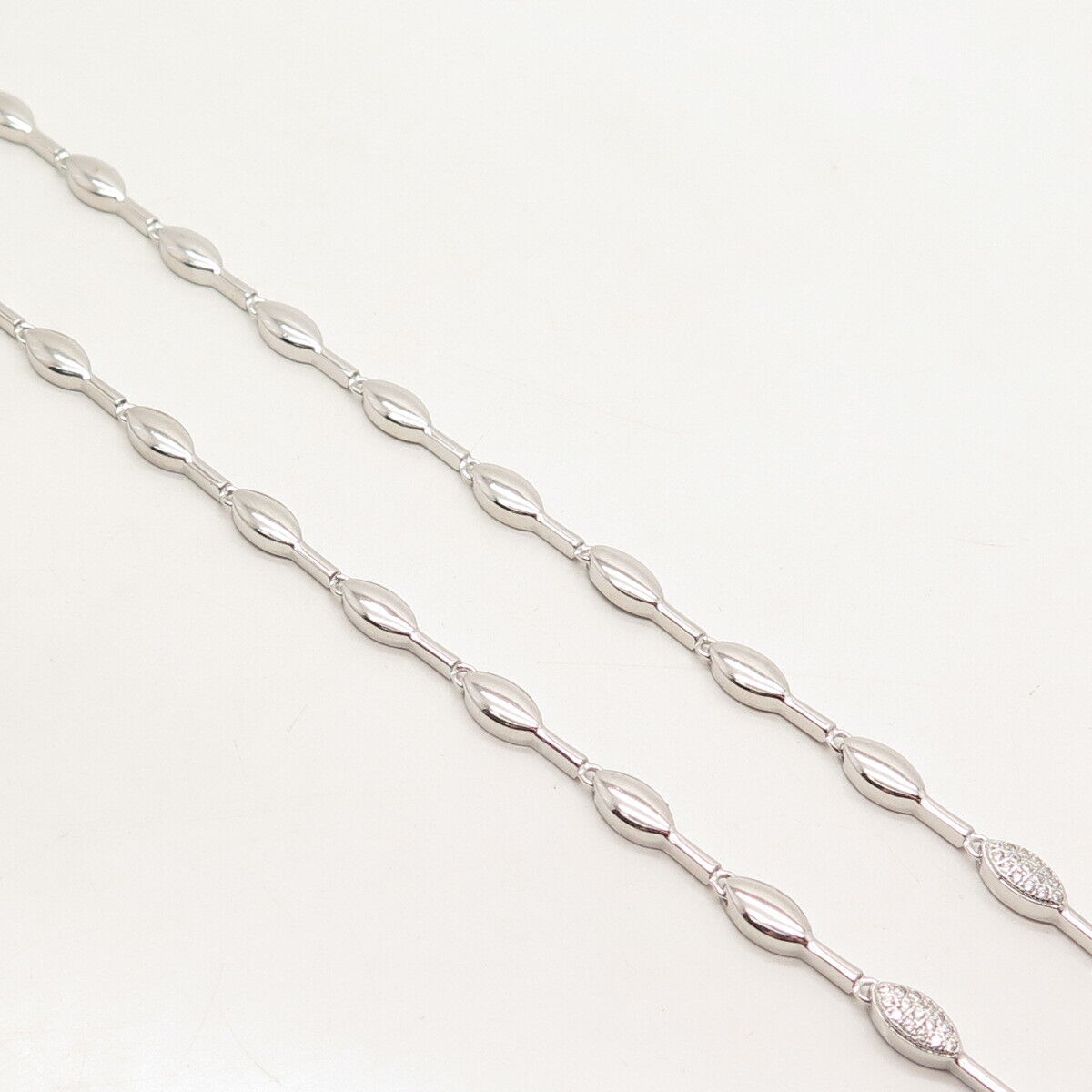 925 Sterling Silver Pave C Z Bowling Pin Chain Necklace 16"
