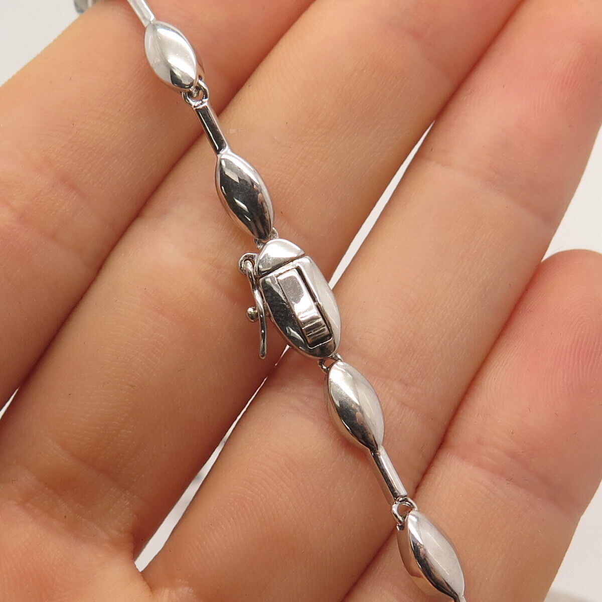 925 Sterling Silver Pave C Z Bowling Pin Chain Necklace 16"