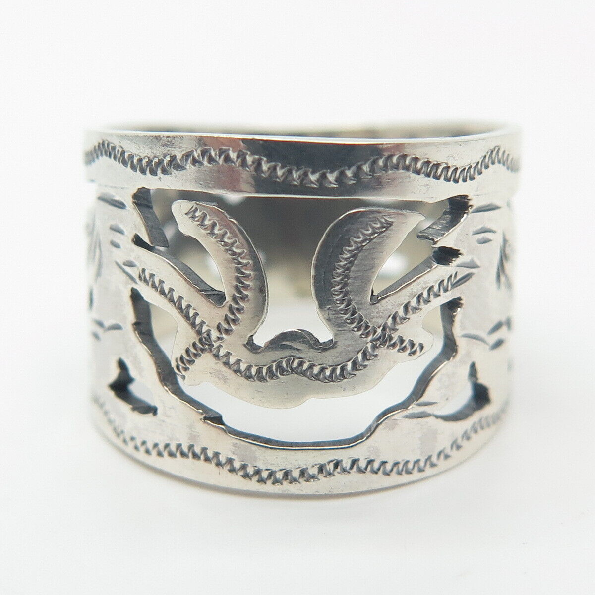 900 Silver Vintage Etched Wide Ring Size 5.5