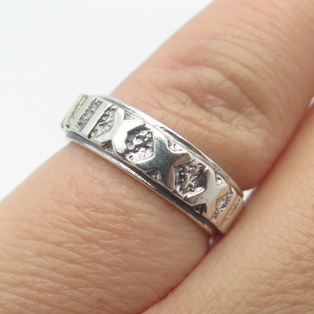 925 Sterling Silver Vintage Roman Numerals Band Ring Size 5