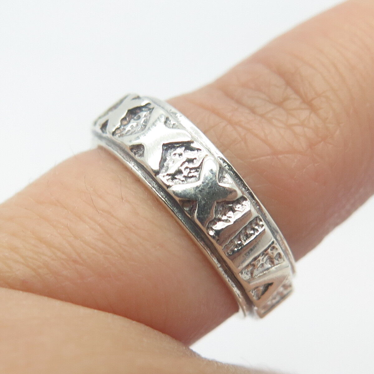 925 Sterling Silver Vintage Roman Numerals Band Ring Size 5