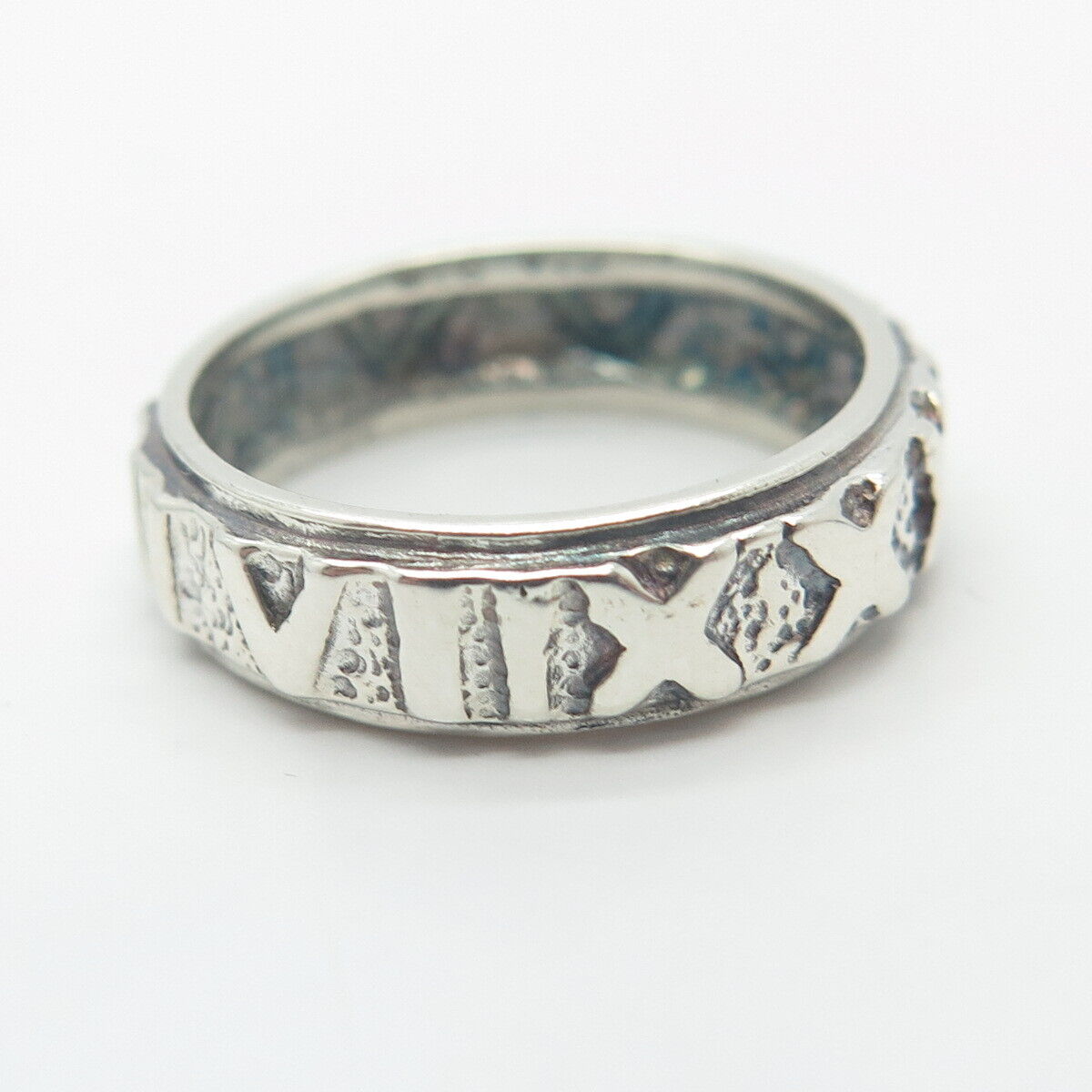 925 Sterling Silver Vintage Roman Numerals Band Ring Size 5