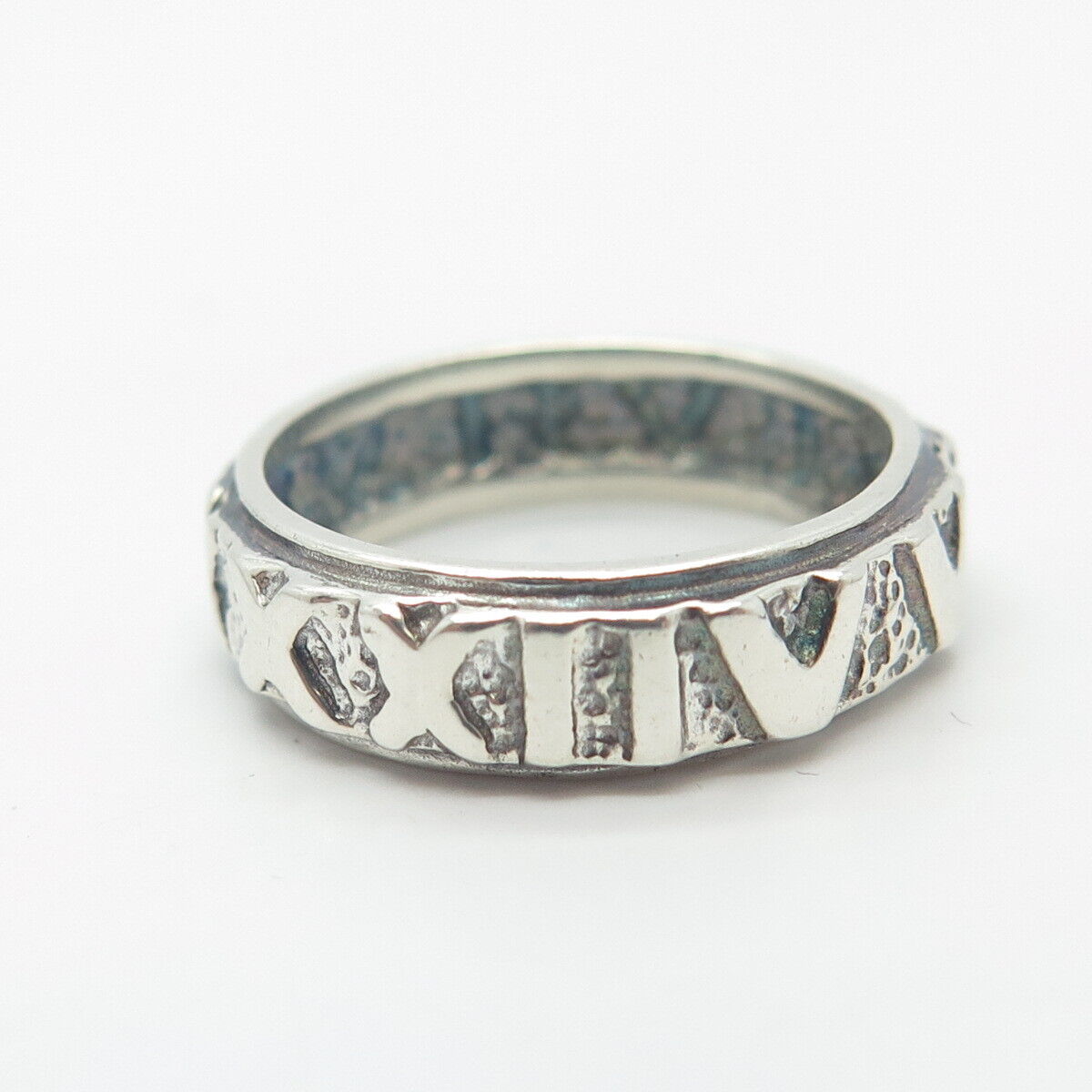 925 Sterling Silver Vintage Roman Numerals Band Ring Size 5
