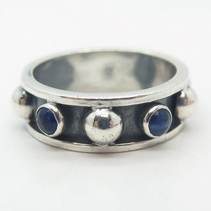 925 Sterling Silver Vintage Mexico Lapis Lazuli Gem Beaded Band Ring Size 9.5