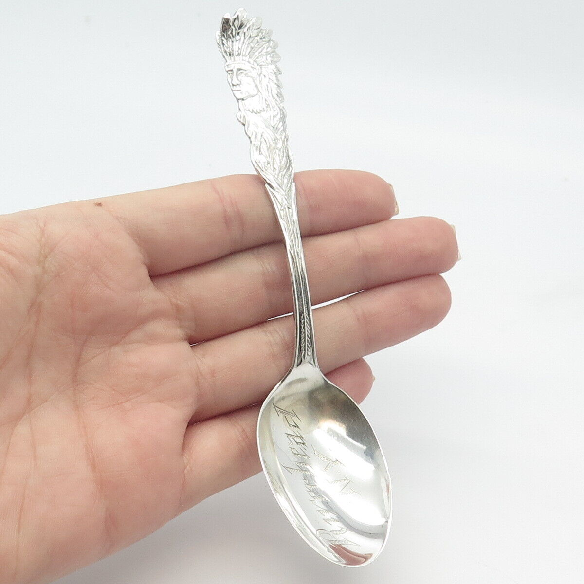 925 Sterling Silver Vintage Riverhead N.Y. Demitasse Tribal God Spoon