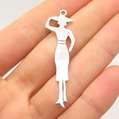 925 Sterling Silver Vintage Mexico Lady in Hat Pendant