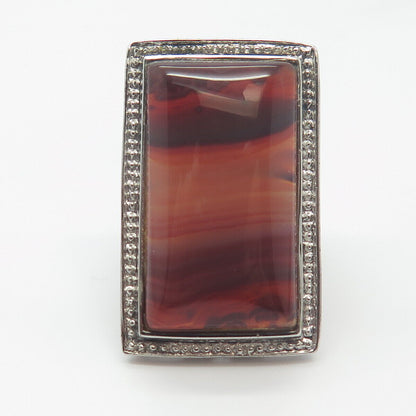 925 Sterling Silver Vintage Real Red Agate Gemstone Statement Ring Size 7.25