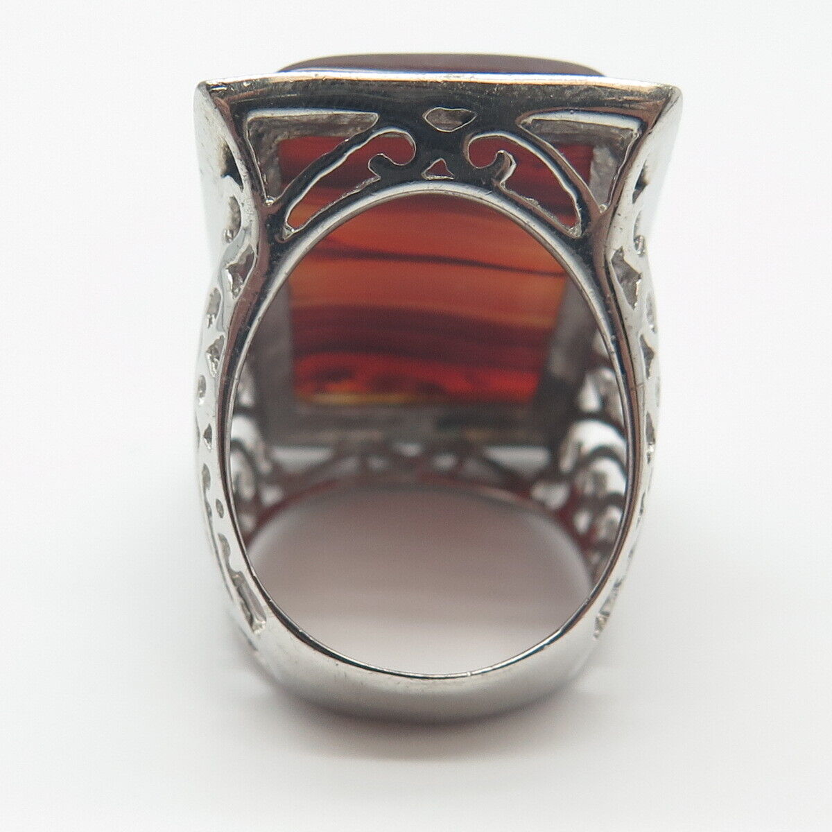 925 Sterling Silver Vintage Real Red Agate Gemstone Statement Ring Size 7.25