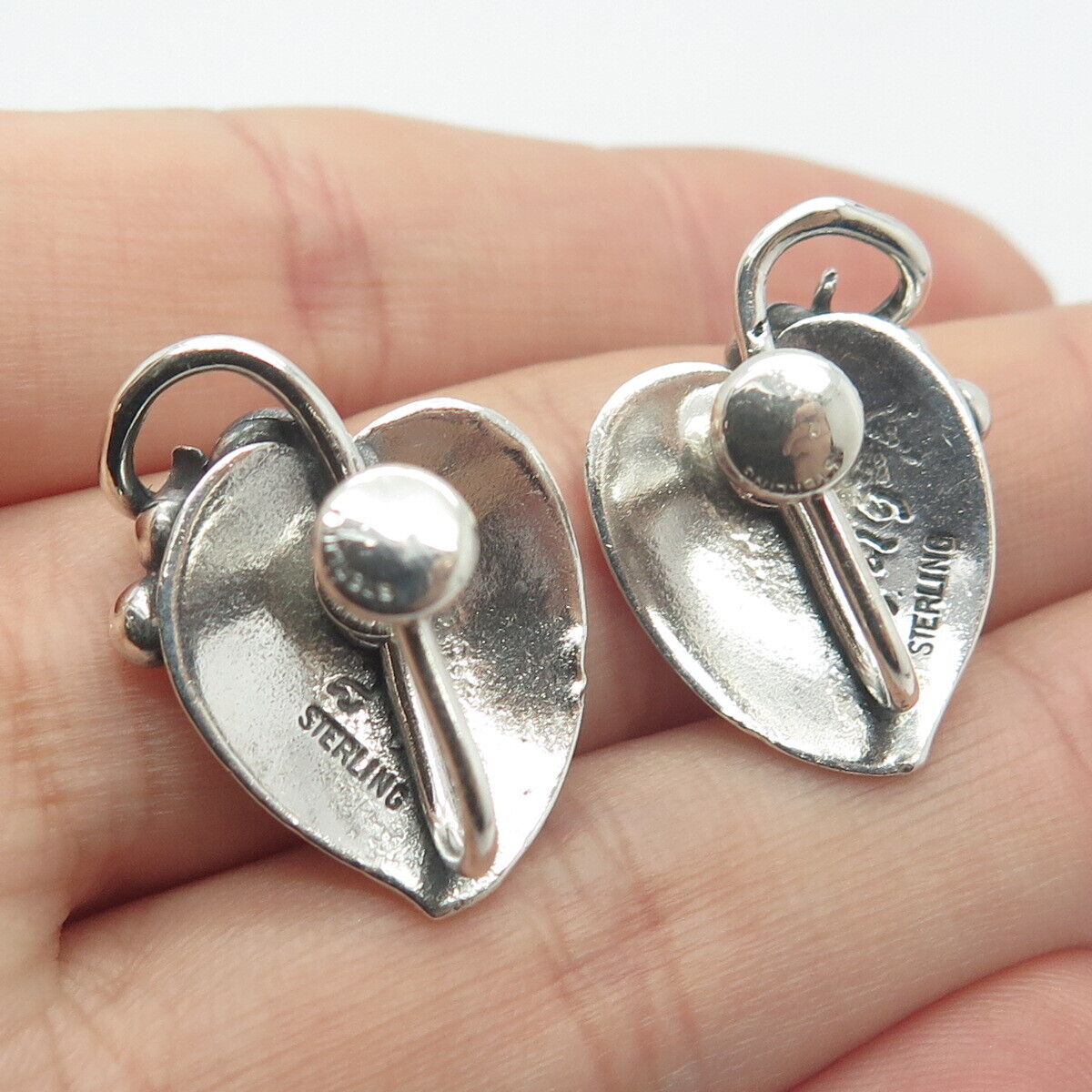 925 Sterling Silver Vintage Grape Leaf Screw Back Earrings