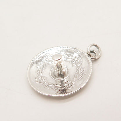 925 Sterling Silver Vintage Floral Plate Charm Pendant