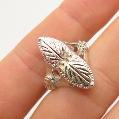 925 Sterling Silver / 12K Gold Vintage Leaf Statement Ring Size 6