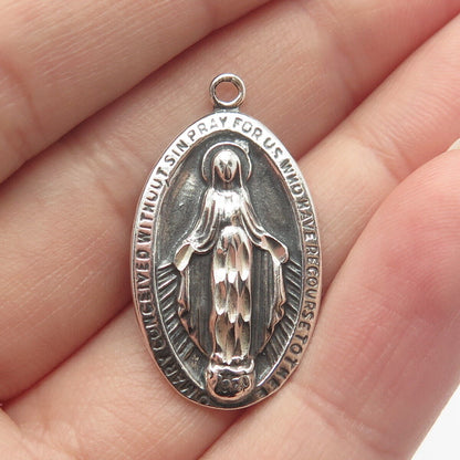 925 Sterling Silver Vintage Shube Virgin Mary Pendant