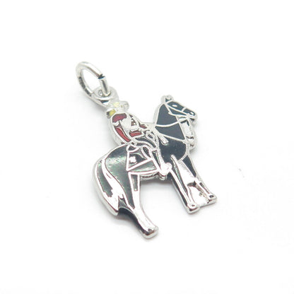 925 Sterling Silver Vintage BM Co Enamel Man Riding A Horse Pendant