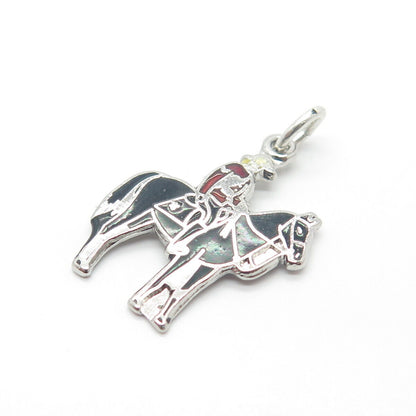 925 Sterling Silver Vintage BM Co Enamel Man Riding A Horse Pendant