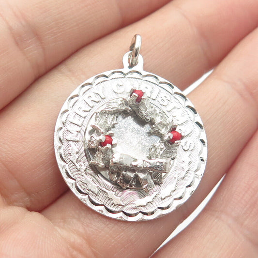 925 Sterling Silver Vintage Elco Coral "Merry Christmas" Pendant