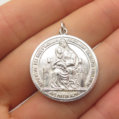 925 Sterling Silver Vintage Trinitas Atque Ave Mater Alma Religious Pendant