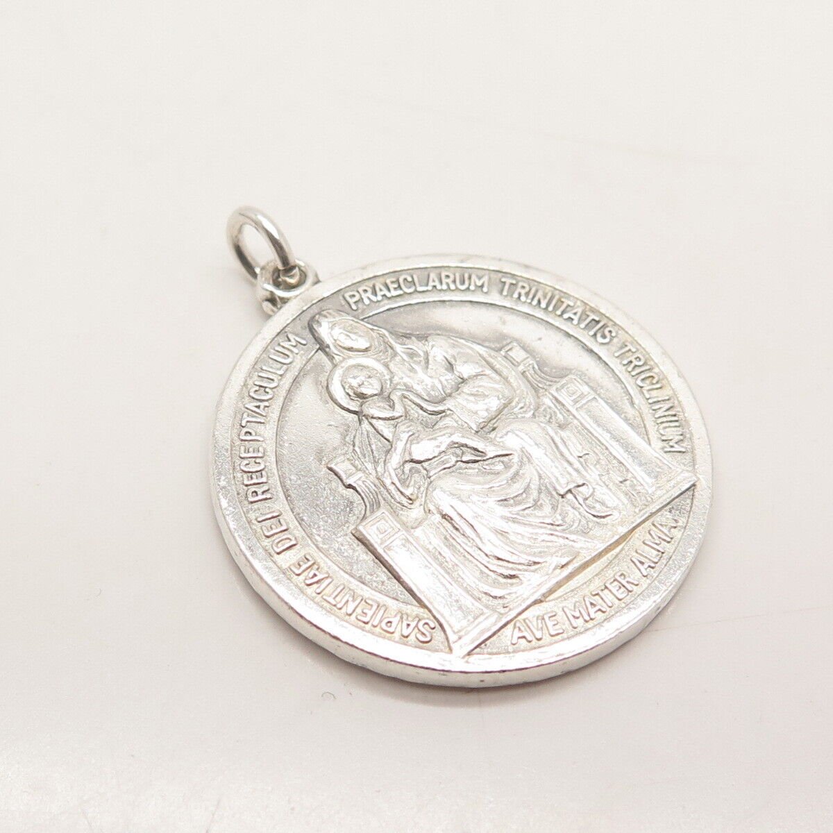 925 Sterling Silver Vintage Trinitas Atque Ave Mater Alma Religious Pendant