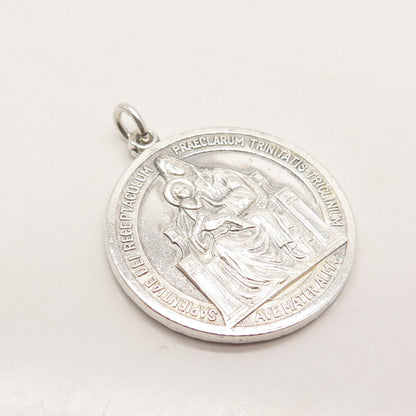 925 Sterling Silver Vintage Trinitas Atque Ave Mater Alma Religious Pendant