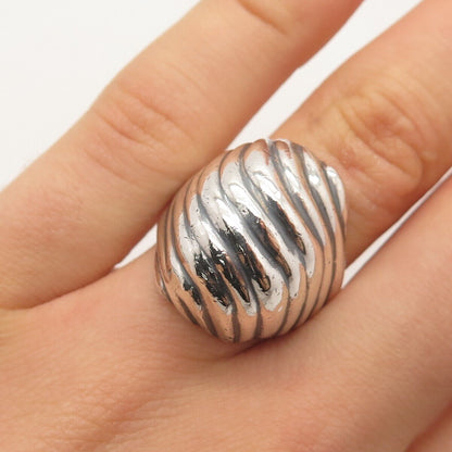 925 Sterling Silver Vintage Mexico Ribbed Domed Ring Size 7.25