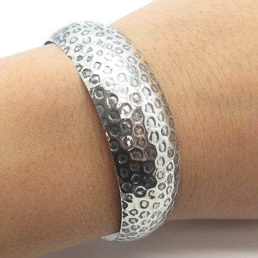925 Sterling Silver Vintage Mexico Hammered Finish Adjustable Cuff Bracelet 6.5"
