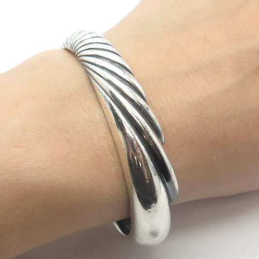 925 Sterling Silver Vintage Ribbed Adjustable Cuff Bracelet 6"