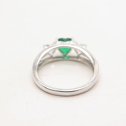 925 Sterling Silver Green & White C Z Triple Heart Ring Size 6.75