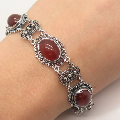 800 Silver Vintage Real Carnelian Gemstone Tennis Link Bracelet 7"