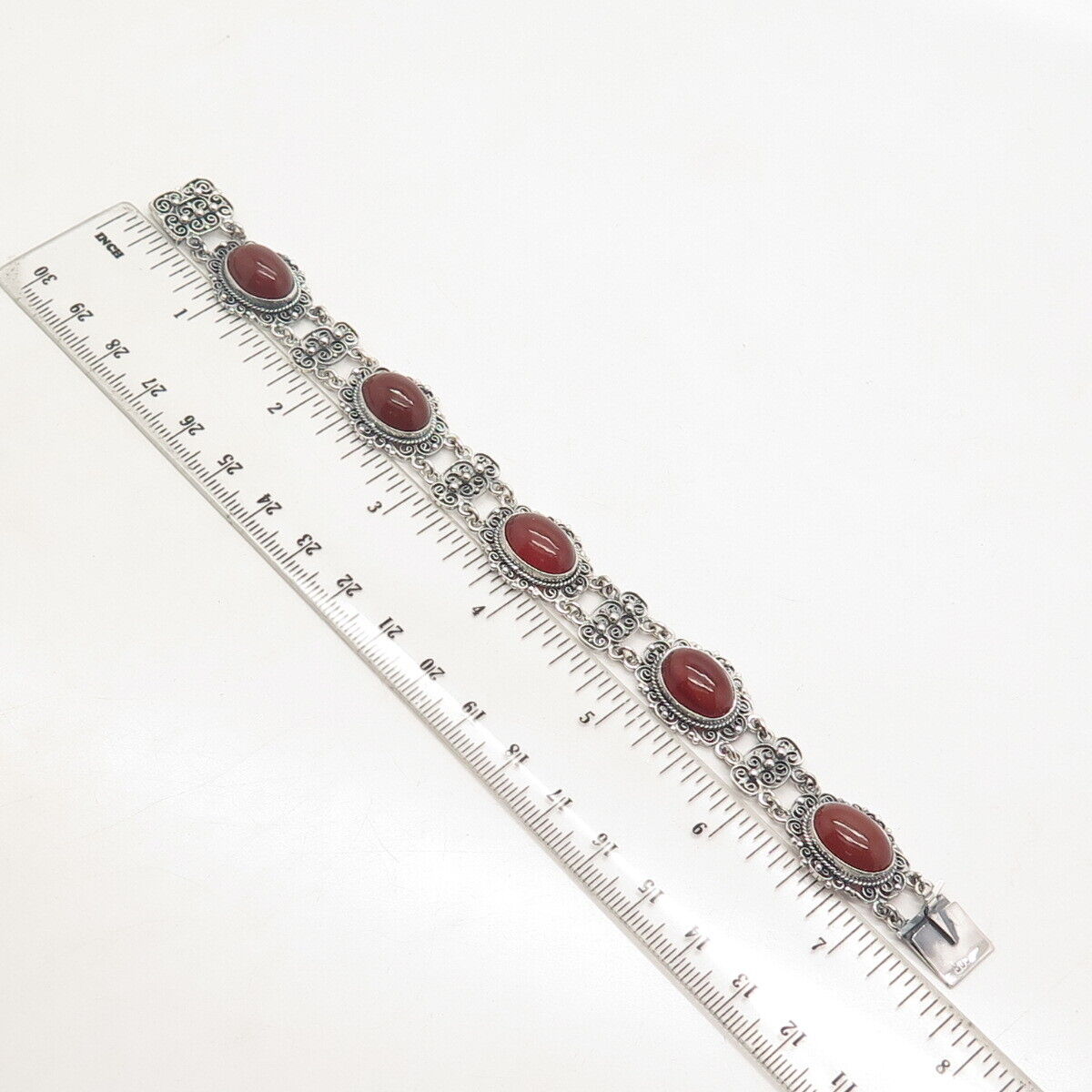 800 Silver Vintage Real Carnelian Gemstone Tennis Link Bracelet 7"