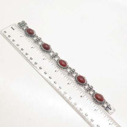 800 Silver Vintage Real Carnelian Gemstone Tennis Link Bracelet 7"