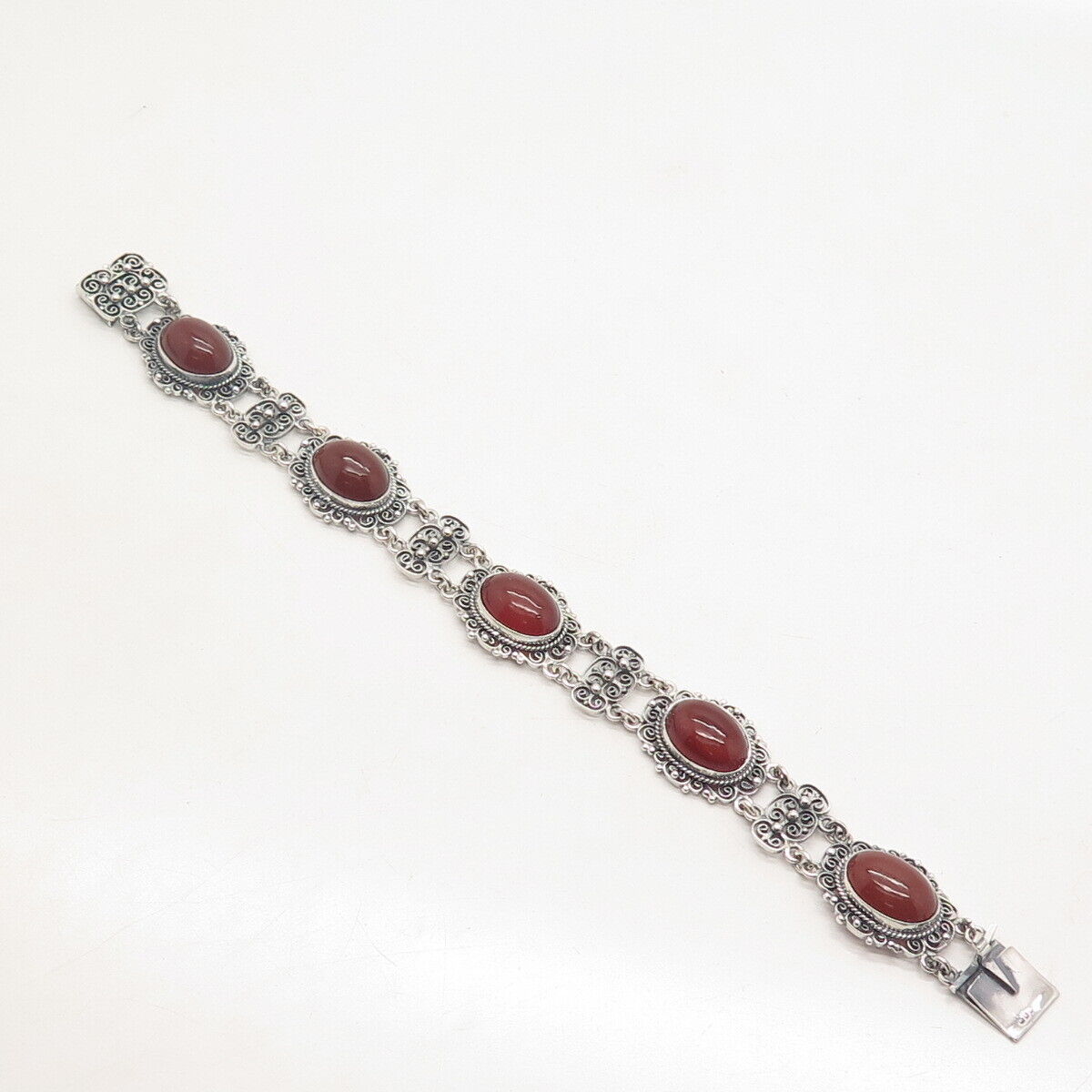 800 Silver Vintage Real Carnelian Gemstone Tennis Link Bracelet 7"