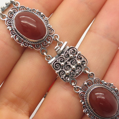 800 Silver Vintage Real Carnelian Gemstone Tennis Link Bracelet 7"