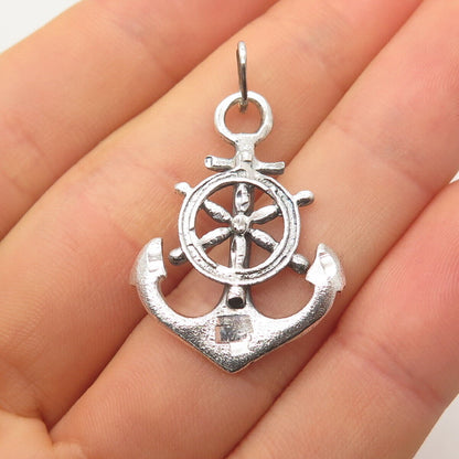 925 Sterling Silver Vintage Anchor & Steering Wheel Pendant