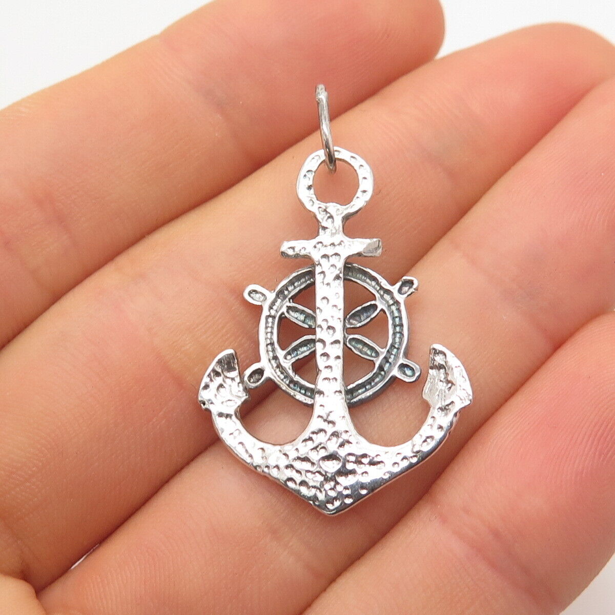 925 Sterling Silver Vintage Anchor & Steering Wheel Pendant