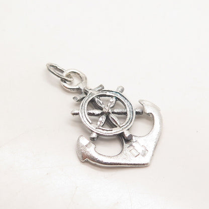 925 Sterling Silver Vintage Anchor & Steering Wheel Pendant