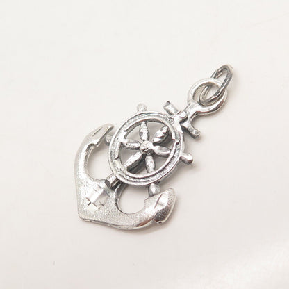 925 Sterling Silver Vintage Anchor & Steering Wheel Pendant