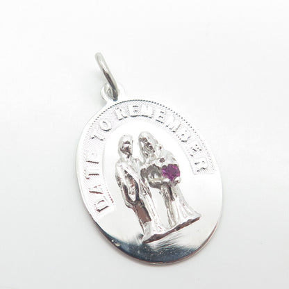 925 Sterling Silver Vintage Jeanor Amethyst Gem "A Date to Remember" Pendant