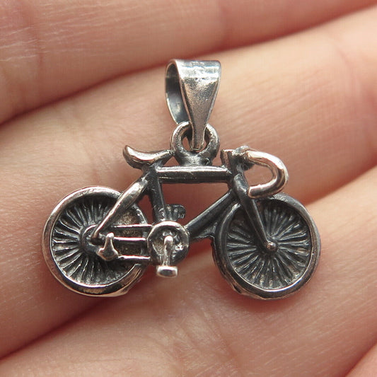 925 Sterling Silver Vintage Bicycle 3D Pendant