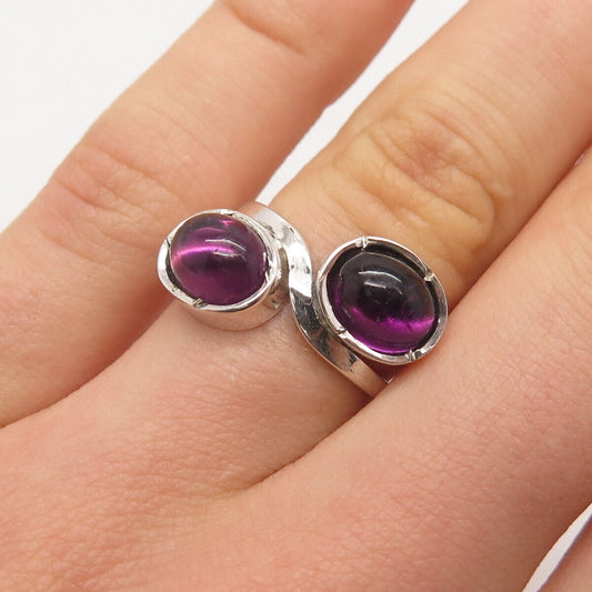 900 Silver Vintage Real Amethyst Gem Bypass Ring Size 5.5