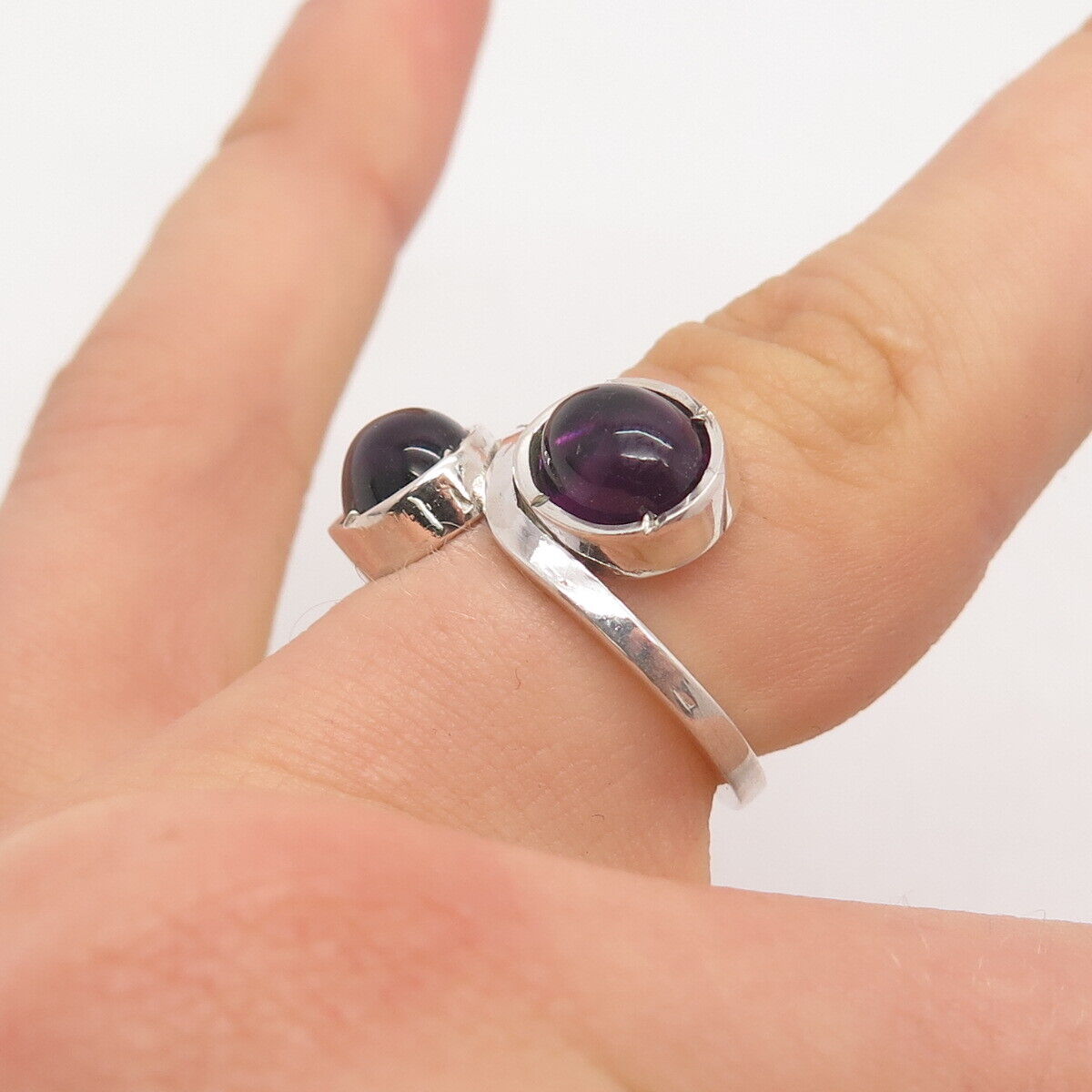 900 Silver Vintage Real Amethyst Gem Bypass Ring Size 5.5