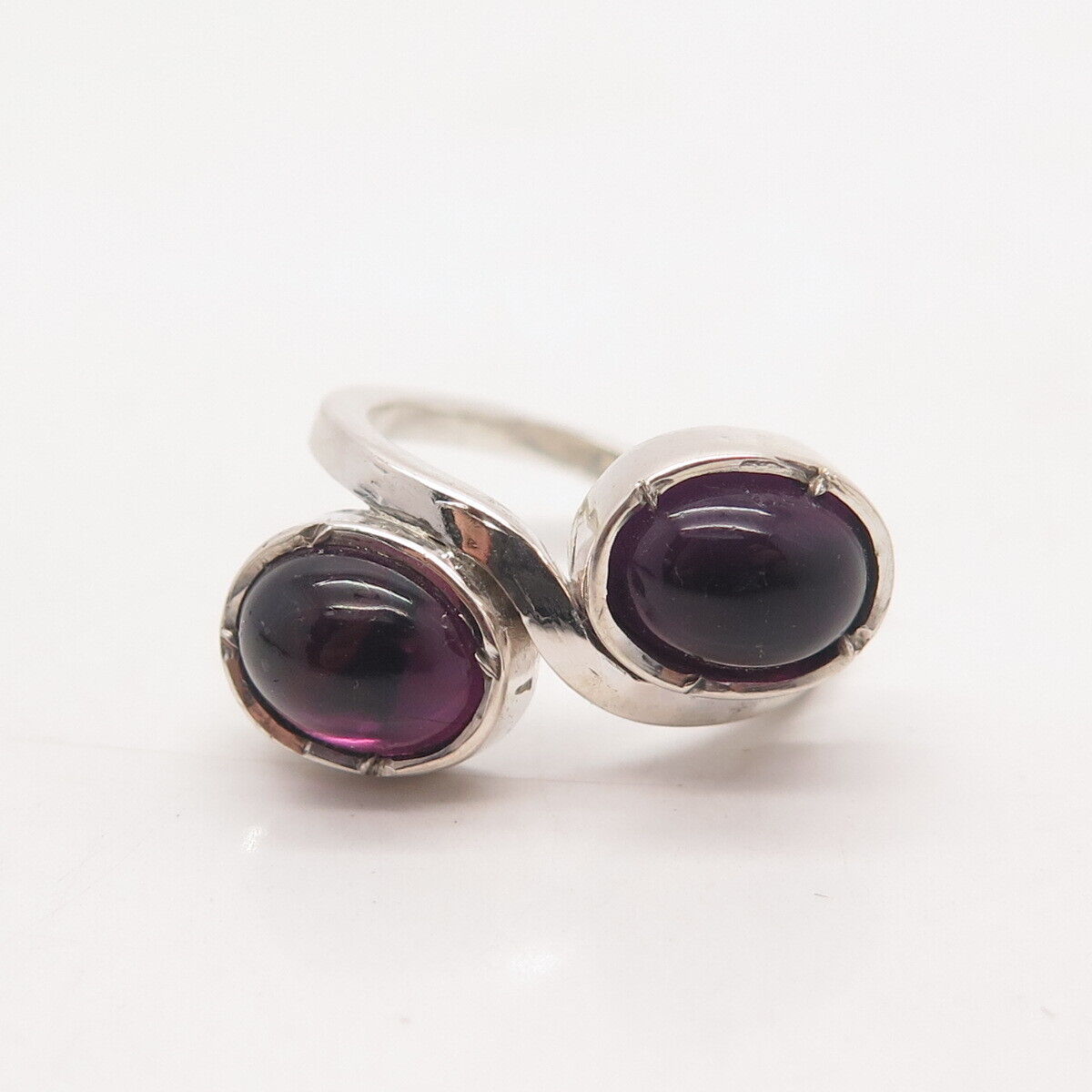 900 Silver Vintage Real Amethyst Gem Bypass Ring Size 5.5